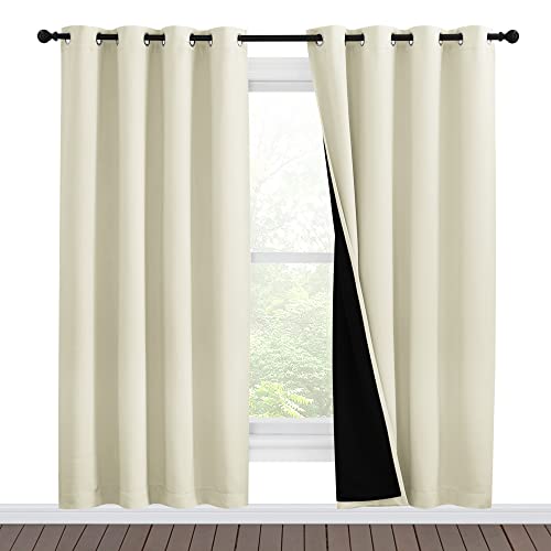 NICETOWN Living Room Completely Shaded Draperies, Privacy Protection & Noise Reducing Ring Top Drapes, Black Lined Insulated Window Treatment Curtain Panels (Beige, 2 Pieces, W55 x L78)