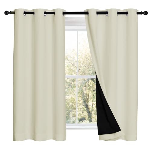 NICETOWN Warm Curtains for Winter, Bedroom Full Blackout Curtain Panels, Great Job for Blocking Light, Complete Blackout Draperies with Black Liner for Night Shift (Beige, Set of 2, 42 by 54-inch)