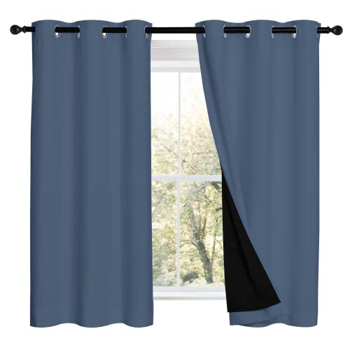 NICETOWN Stone Blue 100% Blackout Curtains 2 Panels Set Burg, Thermal Insulated Full Blackout 2-Layer Lined Drapes, Energy Efficiency Window Draperies for Boy's Room (42-inch W by 54-inch L)