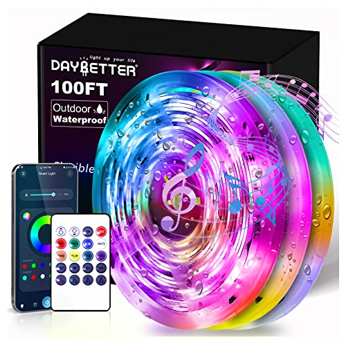 DAYBETTER 100 ft Outdoor Led Strip Lights Waterproof, Smart Light Strips with App Voice Control Remote, 5050 RGB Music Sync Color Changing Led Lights for Bedroom, Room Decor (3 Rolls of 32.8 ft)