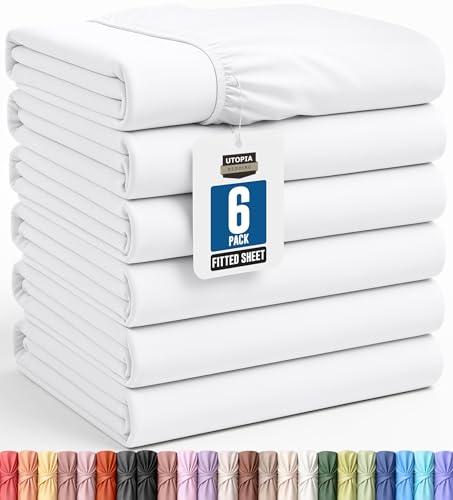 Utopia Bedding Twin XL Fitted Sheets - College Dorm Room Essentials - Bulk Pack of 6 Bottom Sheets - Soft Brushed Microfiber - Deep Pockets, Wrinkle, Shrinkage & Fade Resistant - Easy Care (White)
