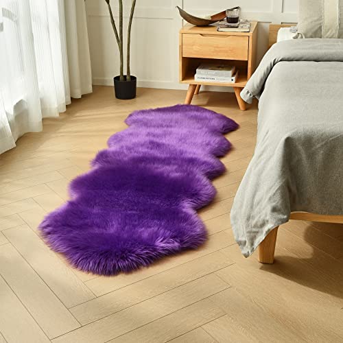 duduta Purple Faux Sheepskin Runner Rugs 2x6 ft, Fluffy Shag Bedroom Rug Fur Sofa Couch Covers Washable