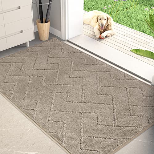 PURRUGS Dirt Trapping Door Mat 34" x 59", Non-Slip Machine Washable Entry Rug, Shoe Scraper, Dog Doormat, Super Absorbent Welcome Mat for Front & Back Door, Muddy Wet Shoes & Paws, Taupe