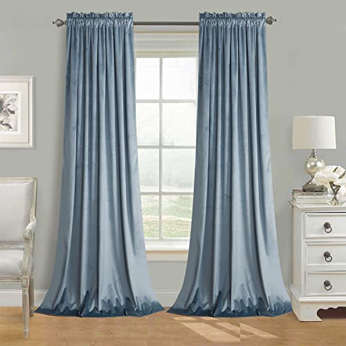 Roslynwood Stone Blue Velvet Curtains