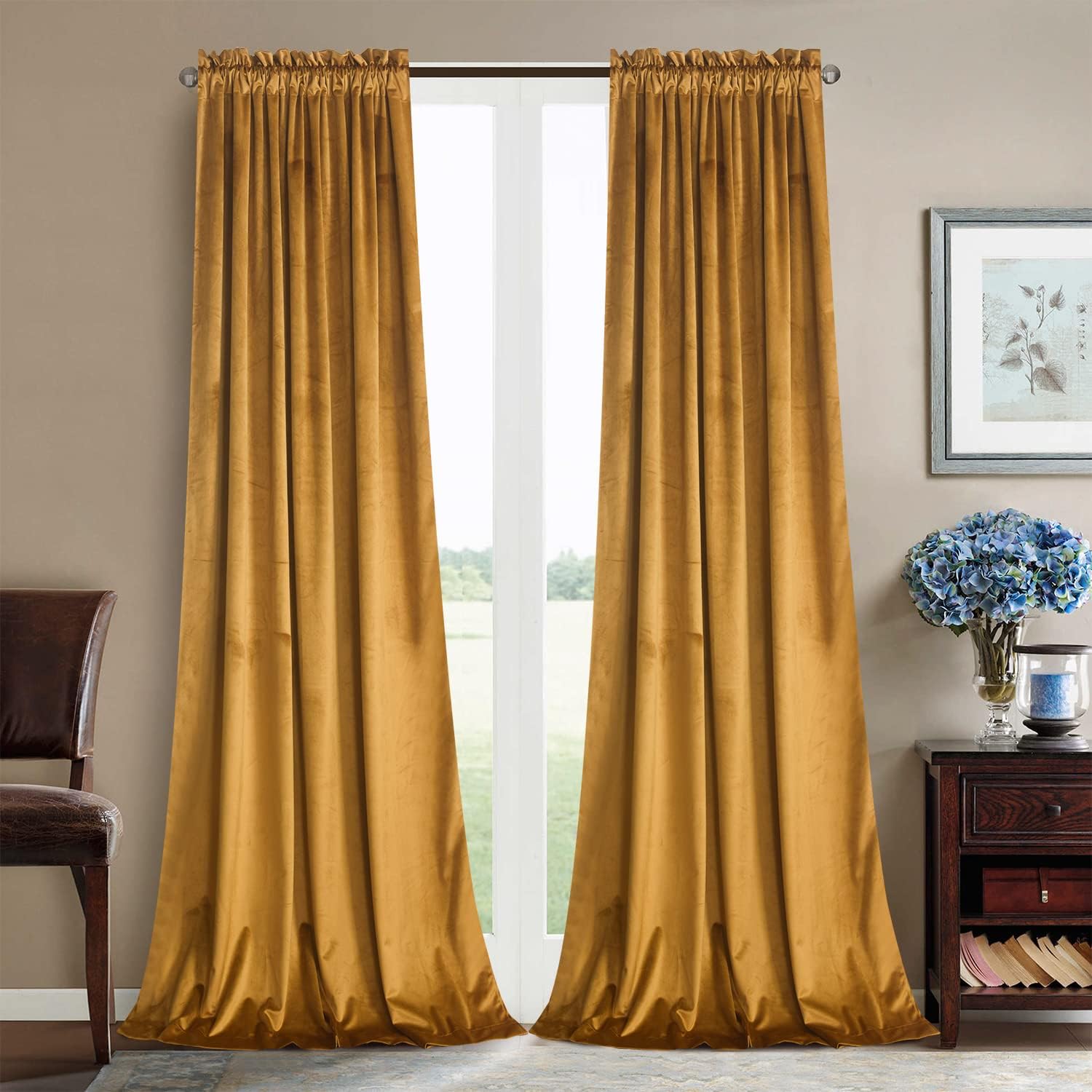 Roslynwood Mustard Velvet Curtains