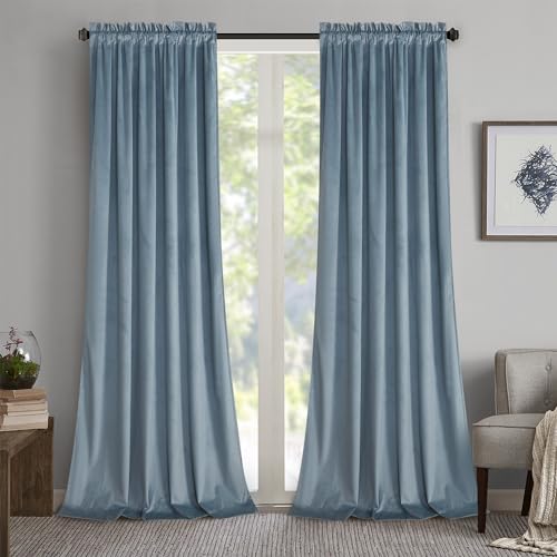 Roslynwood Stone Blue Velvet Curtains (84")