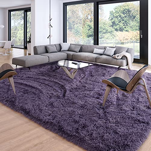 Merelax Soft Modern Indoor Large Shaggy Rug (Grey-Purple)