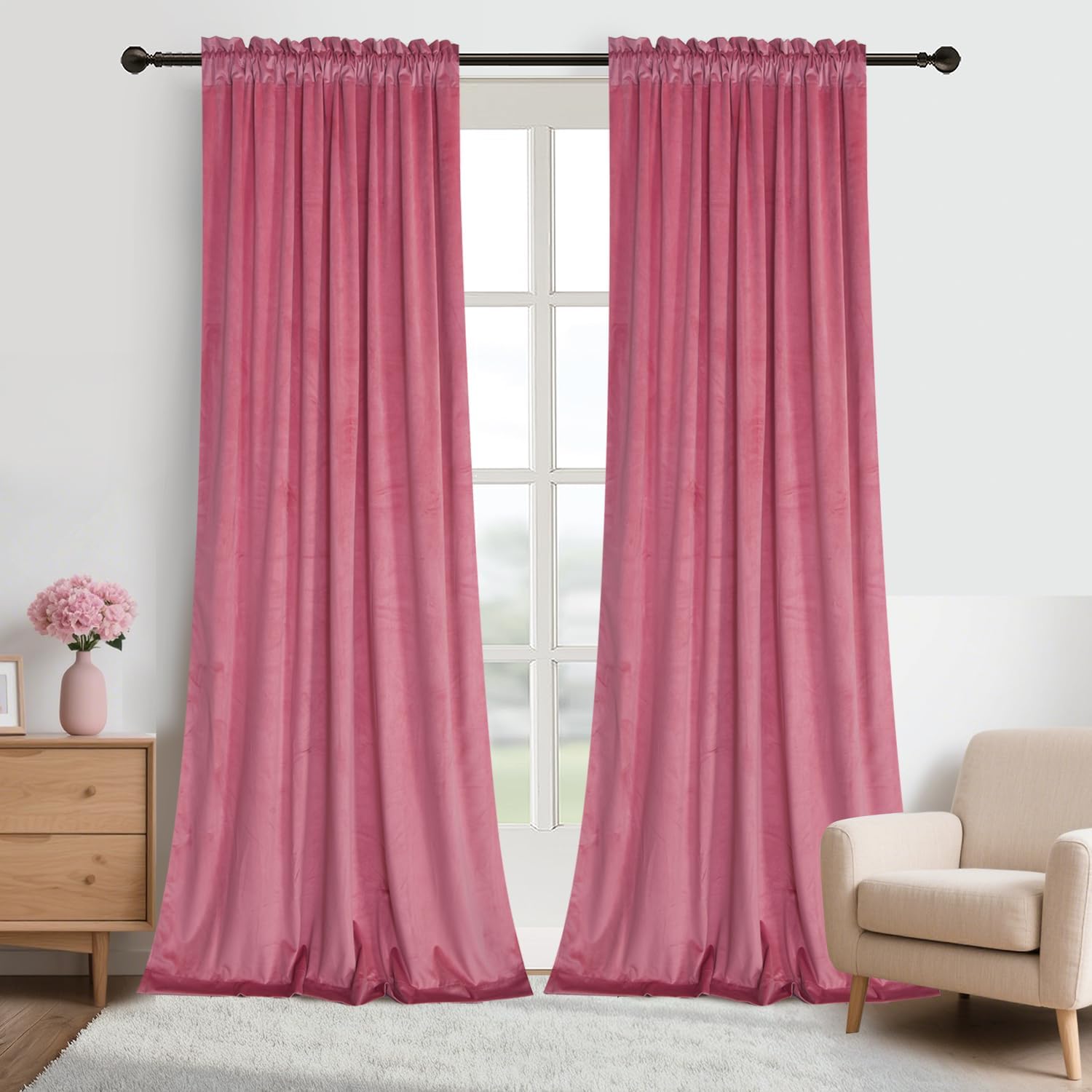 Roslynwood Candy Pink Velvet Curtains