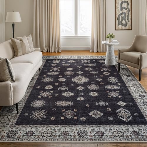 Bloom Rugs Washable Non-Slip 8' x 10' (Black/Ivory)