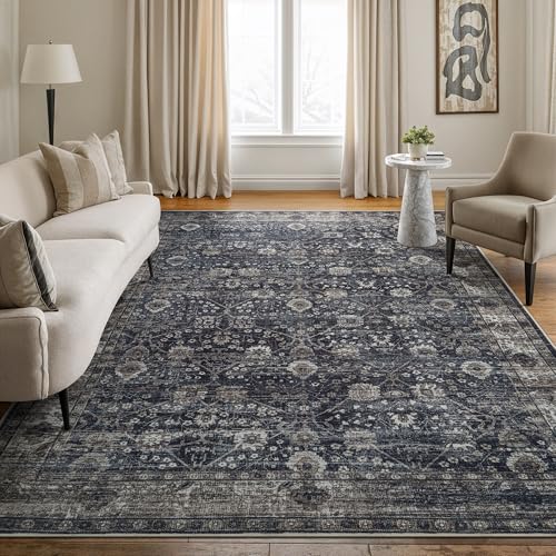 Bloom Rugs Washable Non-Slip 8' x 10' Rug - Black/Brown Traditional Area Rug for Living Room, Bedroom, Dining Room, and Kitchen - Exact Size: 8' x 10'