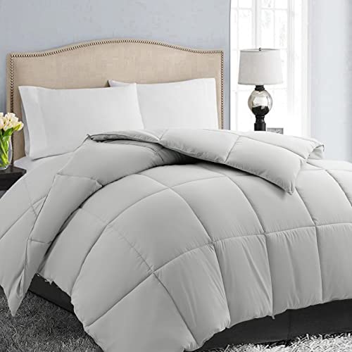 EASELAND Queen Size Down Alternative Comforter - Quilted Duvet Insert for All Seasons, Soft Lightweight with Corner Tabs, Summer Winter Warm Bedding, Light Grey 8888 Inches