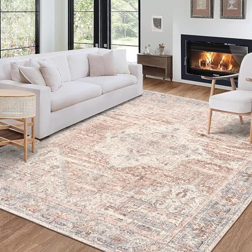 ReaLife Rugs Machine Washable Area Rug - Lyle - Gray Ivory Blush 7'6" x 9'6"