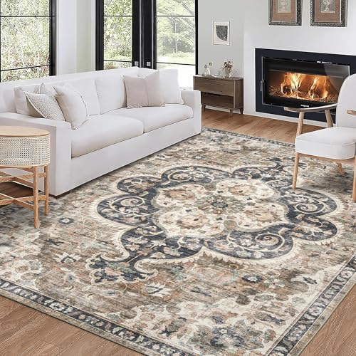 ReaLife Rugs Machine Washable Area Rug Runner - Living Room Bedroom Bathroom Kitchen Entryway Office - Padded Low Pile Stain Resistant Premium - Joy - Brown Beige 3' x 5'