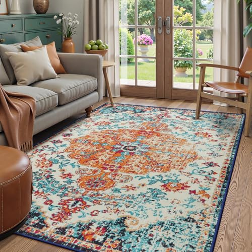 Lahome Bohemian Floral Medallion Area Rug