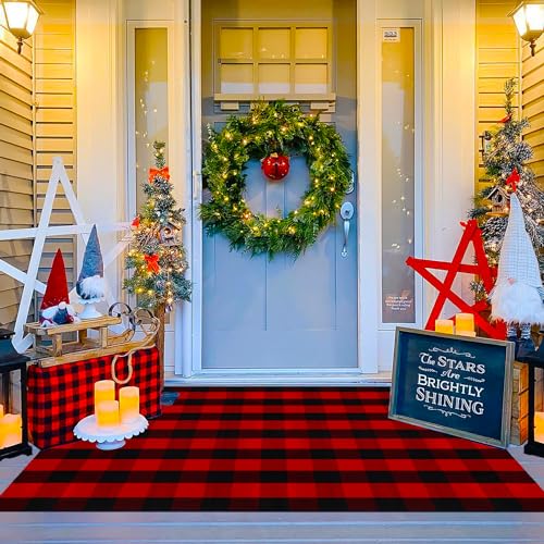 Ckorzen Red and Black Plaid Rug