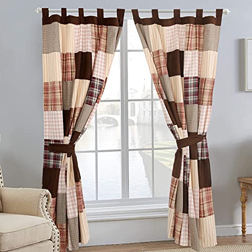 Cozy Line Brown Plaid Patchwork Curtains