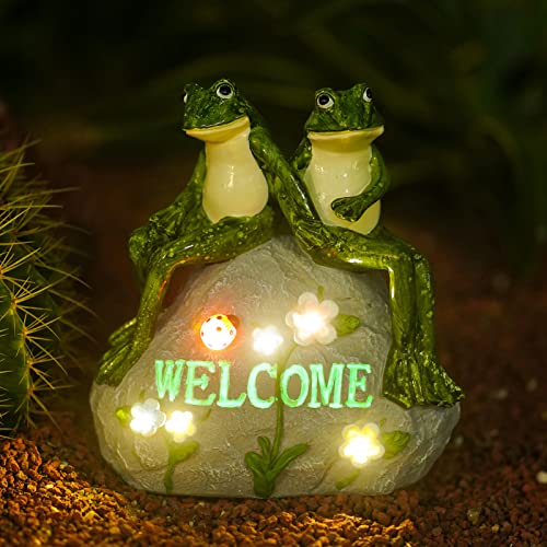 Nacome Solar Garden Outdoor Statues Frog with Succulent and 7 LED Lights - Lawn Decor for Patio, Balcony, Yard Ornament - Chrismtas Gifts for Mom Grandma