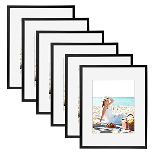 TWING 12 x 16 Picture Frames Set of 6, Display Pictures 8.5x11 with Mat or 12x16 Without Mat, Large Photo Gallery Wall Frame Set Wall Mounting Black Composite Wood
