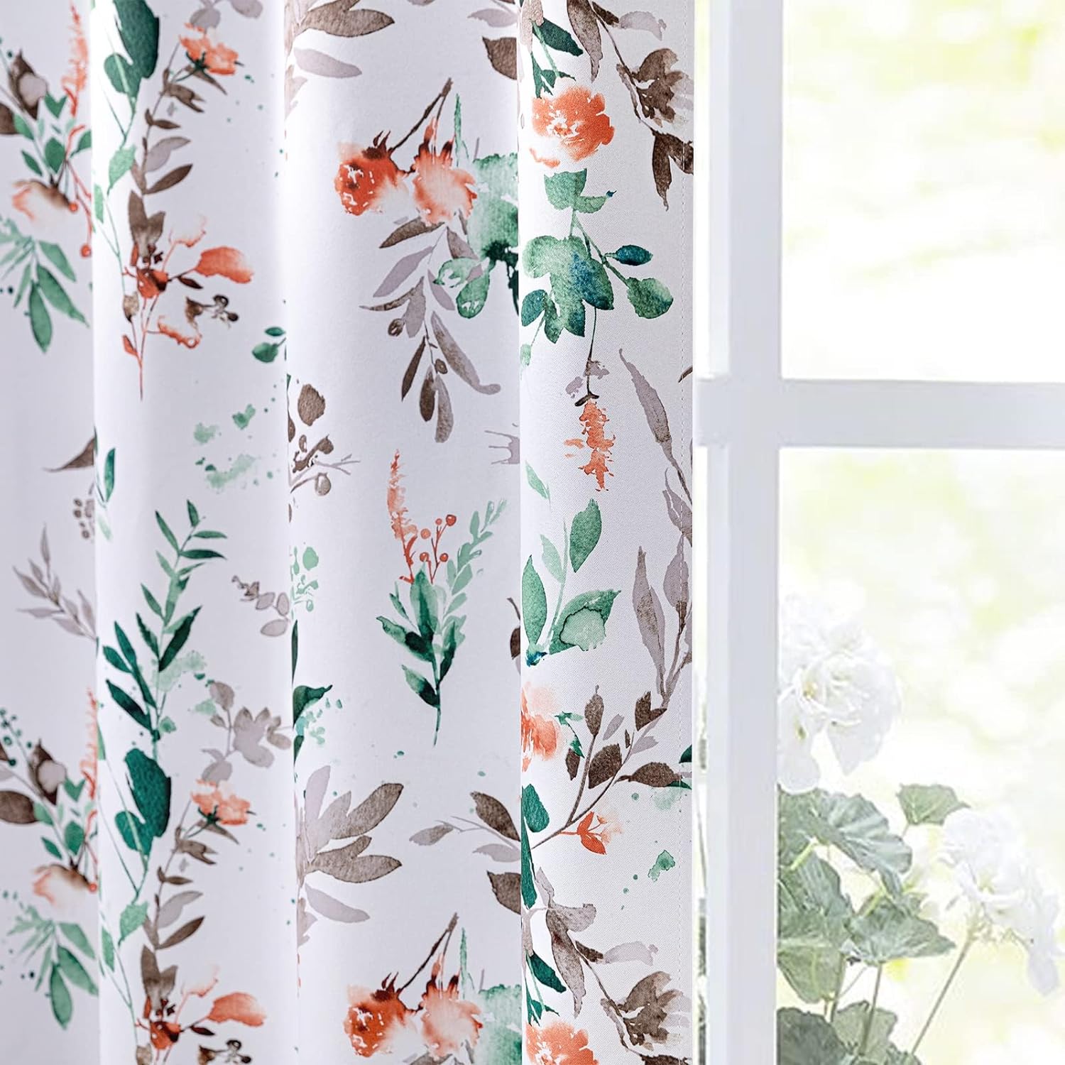 MYSKY HOME Fall Kitchen Curtains 45 Inch Long Floral Blackout Curtains for Room Darkening Thermal Insulated Panels Light Blocking Grommet Rustic Curtains for Dormer Window, 52" Wide, 2 Panels, Orange