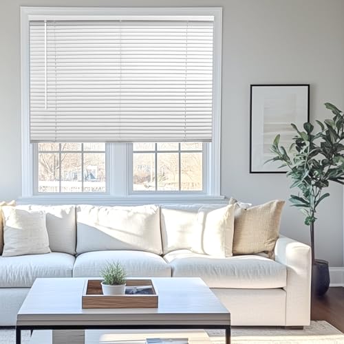 CHICOLOGY Mini Blinds for Indoor Windows  60.5" W x 36" H, White Horizontal Vinyl Blinds | Cordless | Easy to Install | Sleek Low-Profile Fit for Doors, Offices, Kitchens & Apartments