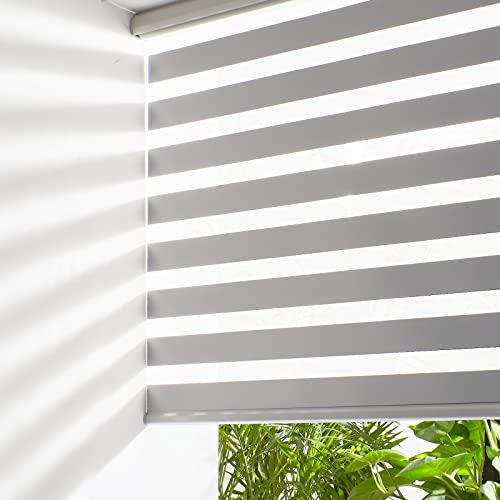 Persilux Zebra Shades Free Stop Roller Shades for Windows (45" W x 72" H, Grey) Cordless Dual Layer Window Treatments Room Darkening Roller Blinds for Home, Office, Kitchen...