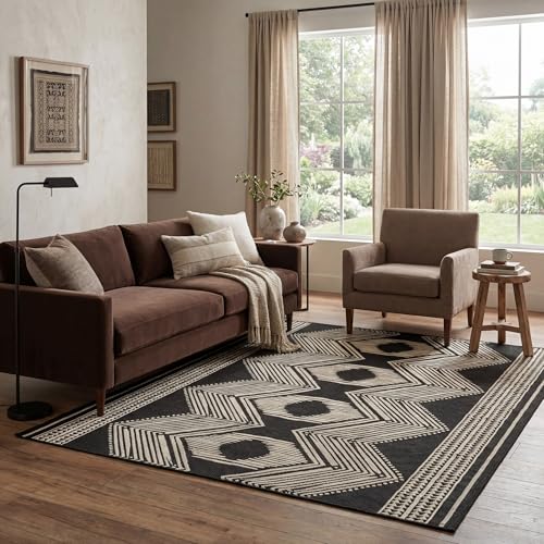 nuLOOM 8' x 10' Outdoor Tribal Geometric Area Rug, Stain Resistant, Weather Resistant, High Traffic, Patio, Balcony, Outside, Ranya Black