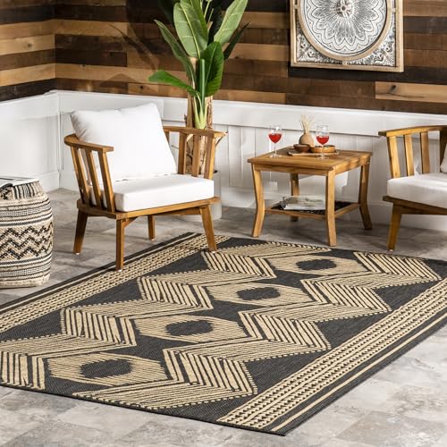 nuLOOM 8' x 10' Outdoor Tribal Geometric Area Rug, Stain Resistant, Weather Resistant, High Traffic, Patio, Balcony, Outside, Ranya Dark Grey