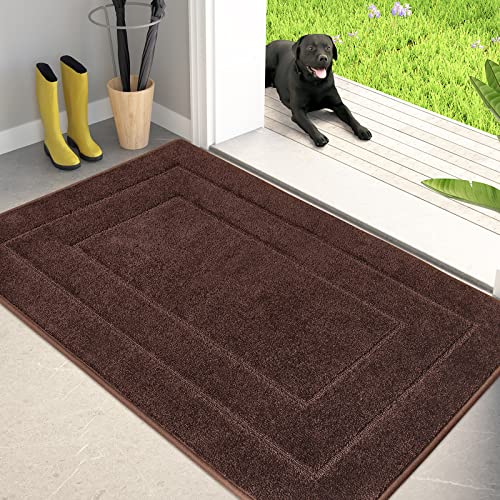 PURRUGS Dirt Trapping Door Mat 32" x 47", Non-Slip/Skid Machine Washable Entryway Rug, Dog Doormat, Super Absorbent Welcome Mat for Muddy Wet Shoes and Paws, Brown