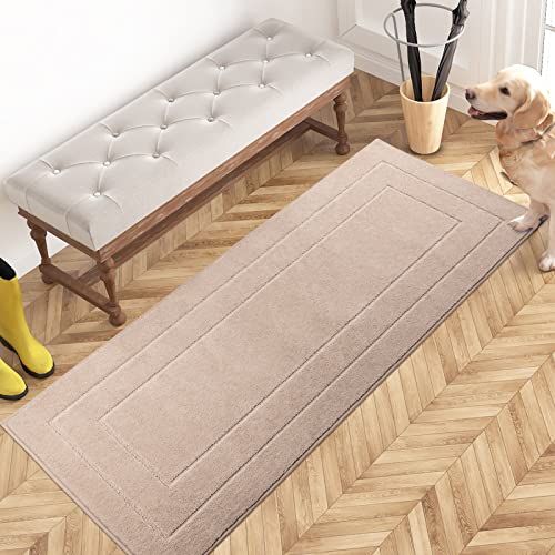 PURRUGS Dirt Trapping Door Mat 24" x 59", Non-Slip/Skid Machine Washable Entryway Rug, Dog Doormat, Super Absorbent Welcome Mat for Muddy Wet Shoes and Paws, Beige