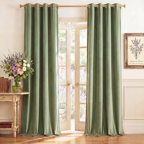 StangH Sage Green Velvet Curtains 90 in