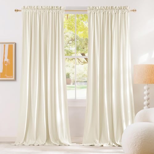 NICETOWN Ivory White Blackout Velvet Curtains 120 inches Long for Backdrops, Thermal Insulated Noise Reducing Curtains for Film, Extra Long Window Treatments for Large Door (2 Panels, 52-inch Wide)