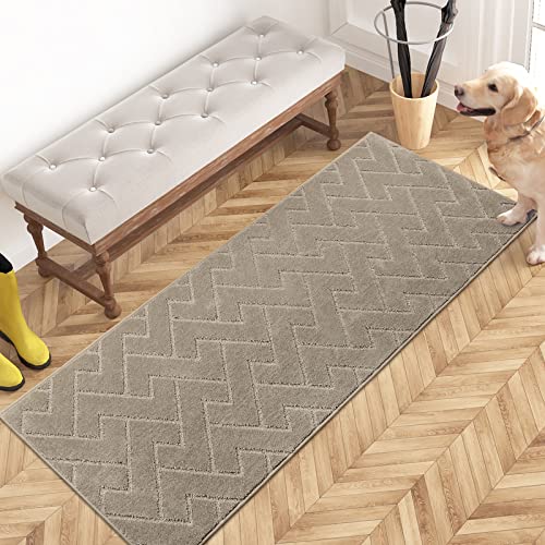PURRUGS Dirt Trapping Door Mat 24" x 59", Non-Slip Machine Washable Entry Rug, Shoe Scraper, Dog Doormat, Super Absorbent Welcome Mat for Front & Back Door, Muddy Wet Shoes & Paws, Taupe