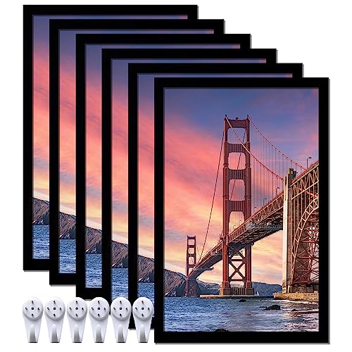 6 Sets 11x17 Picture Frame, Frames for 11 x 17 Canvas Collage Photo Poster Certificate Wall Gallery, High Transparent Horizontal Vertical Black 11 by 17 Inches