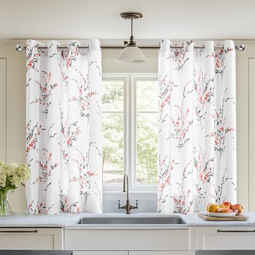MYSKY HOME Floral Curtains 52x54, Coral