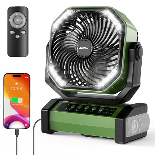 20000mAh Rechargeable Camping Fan - Battery Operated Fan with Light & Remote, Auto Oscillating, 4 Timer, 60 Hrs Work Cordless Tent Fan for Travel Outdoor RV Garage Power Outage Emergency