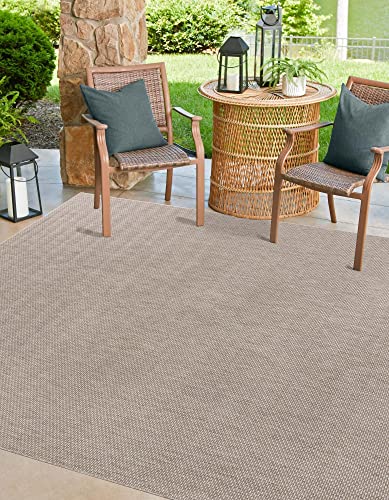 Unique Loom Collection Casual Transitional Solid Heathered Indoor/Outdoor Flatweave Area Rug (13' Square, Beige/Ivory)