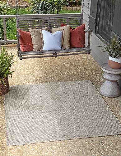 Unique Loom Collection Casual Transitional Solid Heathered Indoor/Outdoor Flatweave Area Rug (13' Square, Light Gray/Ivory)