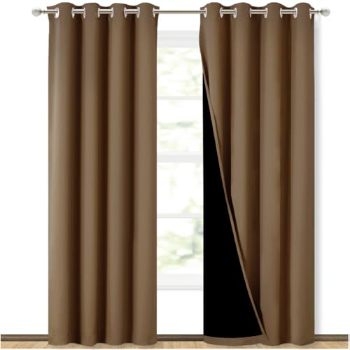 NICETOWN 100% Blackout Window Curtain Panels, Heat and Cold Blocking Drapes with Black Liner for Nursery, 84 inches Drop Thermal Insulated Draperies (Gold Brown, 2 Pieces, 52 inches Wide Each Panel)