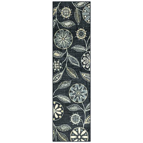 Maples Rugs Reggie Floral Runner Rug - Made in USA - Washable, Non Slip Indoor Carpet for Kitchen, Hallway, and Laundry Room, 2' x 7', Persian Blue