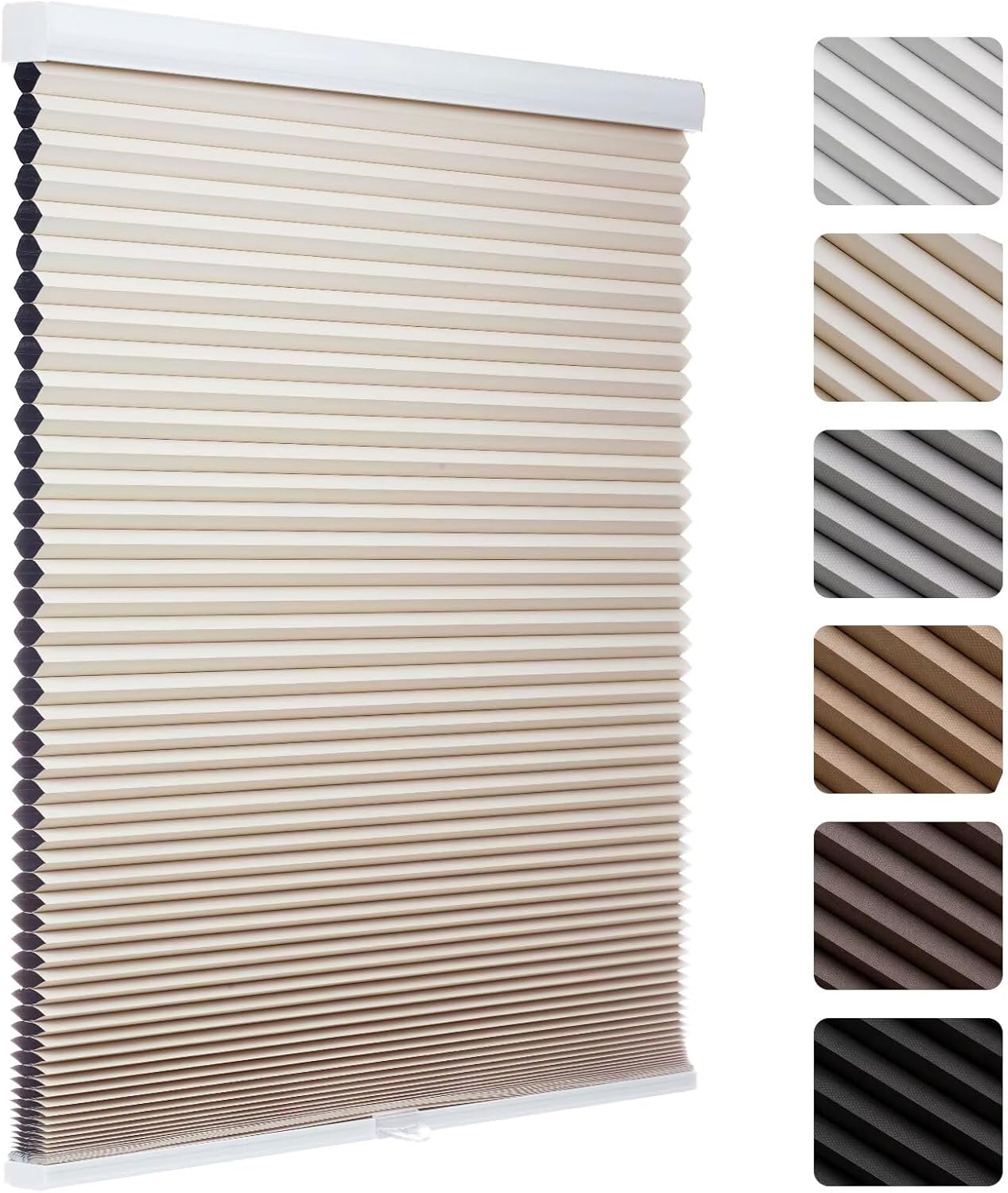 MYshade 1.5-Inch Cellular Cordless Blackout Shades,Thermal Insulating Noise Reducing Waterproof Blinds,Honeycomb Window Treatments for Indoor Light Control (Beige-46 W x 72" H)