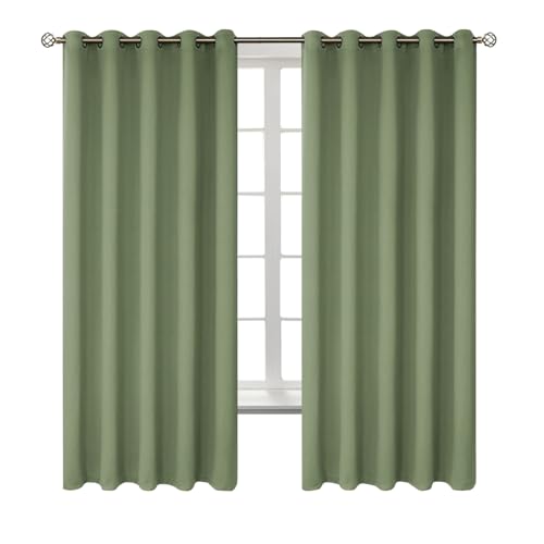 BGment Room Darkening Curtains 63 Inches Long - Grommet Thermal Insulated Drapes Window Treatment Curtains for Bedroom, 2 Panels, 70 x 63 Inch, Grass Green