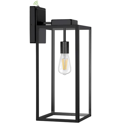 Extra Large Outdoor Wall Lantern, 20 Inch Outdoor Wall Lights, Dusk to Dawn Waterproof Exterior Wall Sconce Light Fixture, Porch Sconces with Glass Shade, Matte Black Wall Lamp with E26 Socket