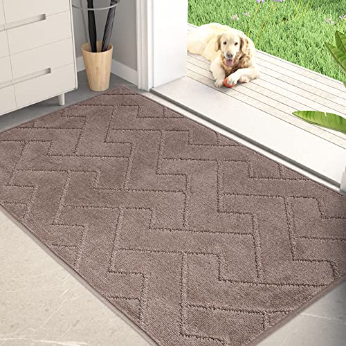PURRUGS Dirt Trapping Door Mat 34" x 59", Non-Slip Machine Washable Entry Rug, Shoe Scraper, Dog Doormat, Super Absorbent Welcome Mat for Front & Back Door, Muddy Wet Shoes & Paws, Grayish Brown