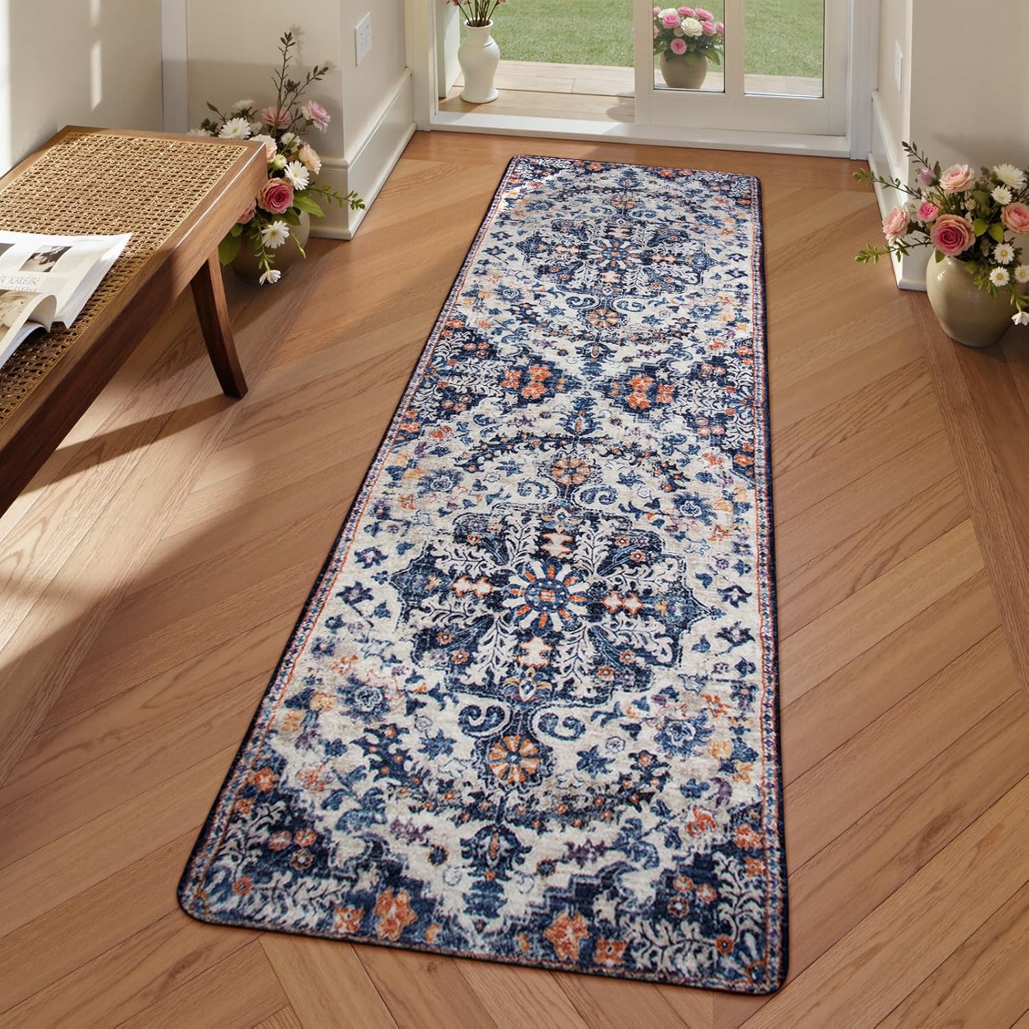 Lahome 2x6 Blue Washable Hallway Runner Rug