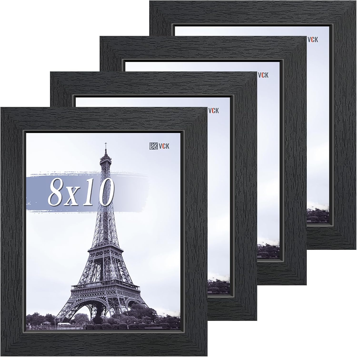 VCK 8x10 Picture Frame Set of 4 - Black, Gallery-Quality Wood Poster Frames, 1.1-Inch Wide Border, Polished Plexiglass, Vertical or Horizontal Wall & Tabletop Display for Photo/Art/Prints, Black