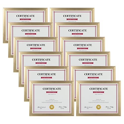 Giftgarden 8.5x11 Picture Frame Gold Set of 12, Multi Modern 8.5 x 11 Frames Bulk for Award Certificate Document Diploma, Wall or Tabletop Display