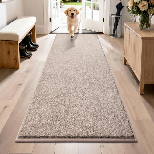 PURRUGS Dirt Trapping Door Mat 31.5" x 70", Non-Slip Machine Washable Entry Rug, Shoe Scraper, Dog Doormat, Super Absorbent Welcome Mat for Front & Back Door, Muddy Shoes & Paws, Taupe