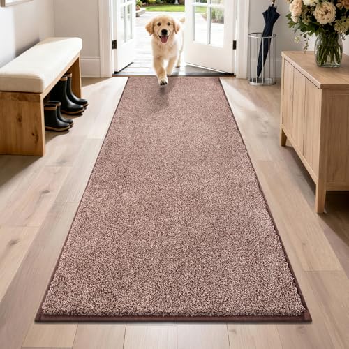 PURRUGS Dirt Trapping Door Mat 31.5" x 70", Non-Slip Machine Washable Entry Rug, Shoe Scraper, Dog Doormat, Super Absorbent Welcome Mat for Front & Back Door, Muddy Shoes & Paws, Brown-Light Cream