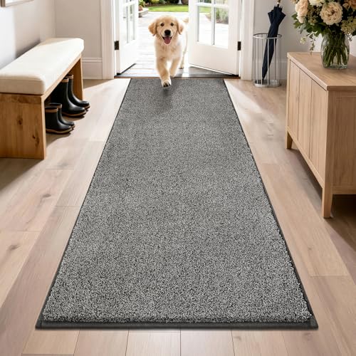 PURRUGS Dirt Trapping Door Mat 31.5" x 70", Non-Slip Machine Washable Entry Rug, Shoe Scraper, Dog Doormat, Super Absorbent Welcome Mat for Front & Back Door, Muddy Shoes & Paws, Light Grey-Dark Grey