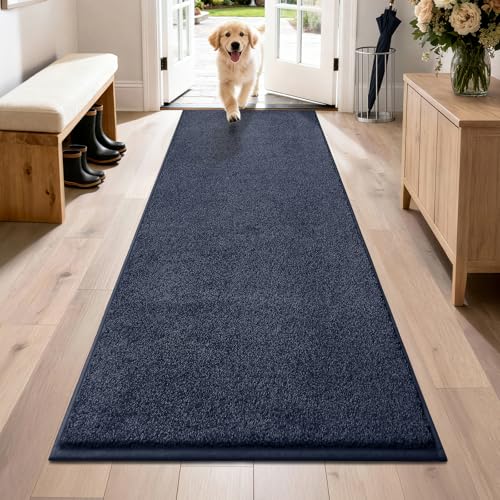 PURRUGS Dirt Trapping Door Mat 31.5" x 70", Non-Slip Machine Washable Entry Rug, Shoe Scraper, Dog Doormat, Super Absorbent Welcome Mat for Front & Back Door, Muddy Shoes & Paws, Navy Blue